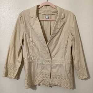 Old Navy Vintage Y2K Boho Cream Eyelet Lace Polka Dot Cotton Blazer Jacket Large